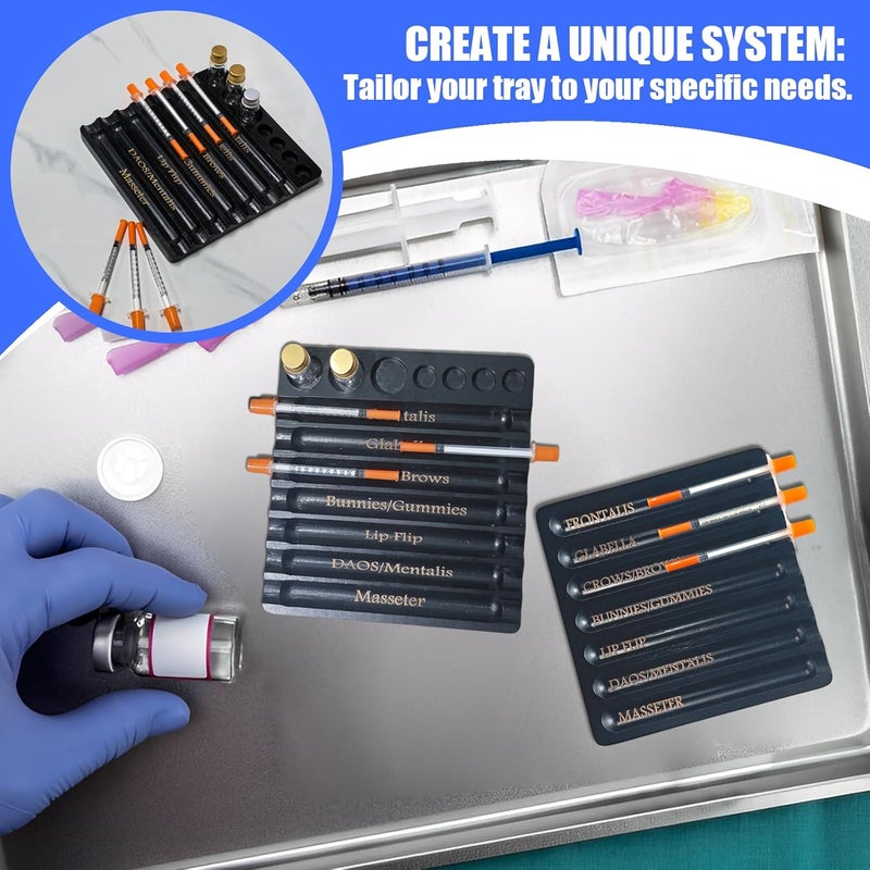 Bantlou 2PCS Aesthetic Practitioner Syringe Tray, Bamboo Aesthetic Physician Syringe Preparation Tray, Syringe Tray for Aestheticians and Nurses, Syringe Storage Tray with 7 Flutes (2PCS-Black) - Image 2